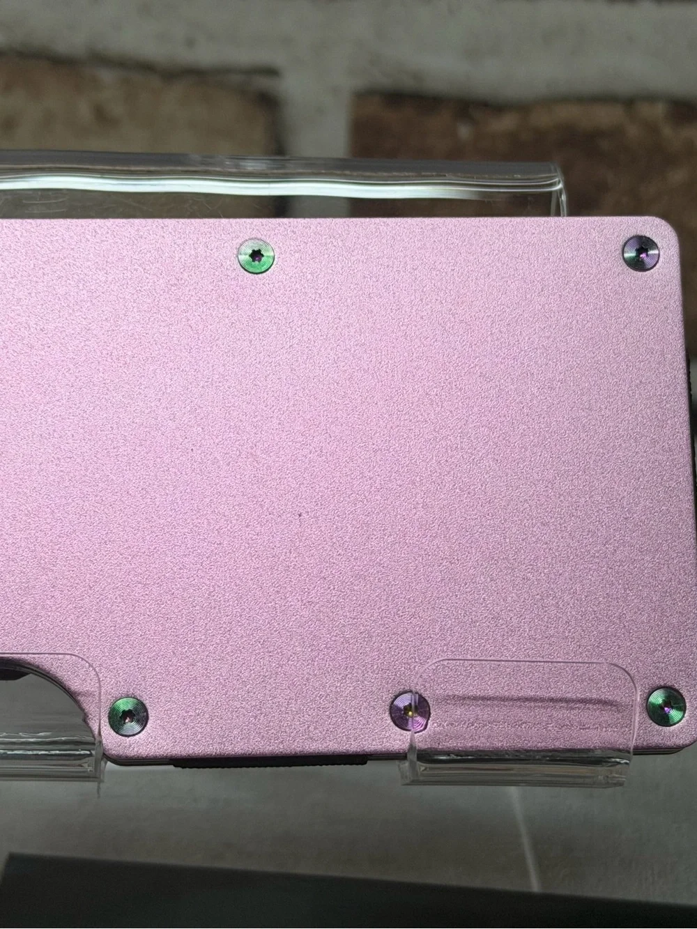 MINIMALIST WALLET | PINK w/RIDGE IRIDESCENT PVD SCREWS + KEYCHAIN